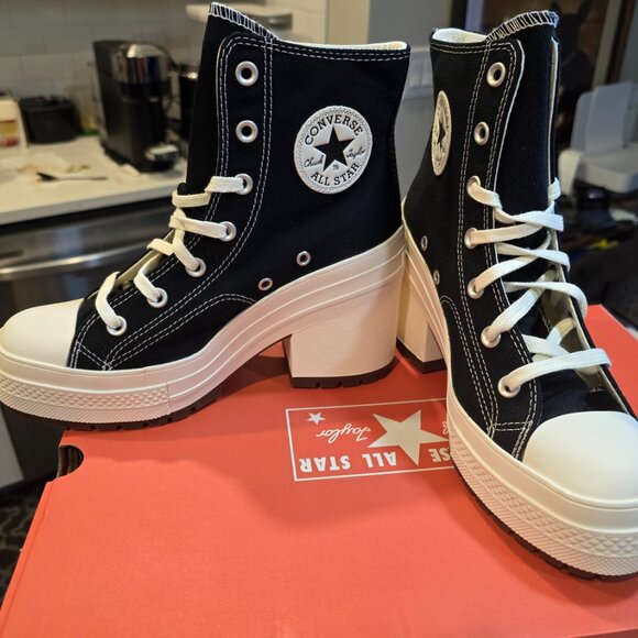 Converse Chuck 70 De Luxe Heel Hi Platform Shoes Women's 7 Black White NEW - Picture 4 of 9